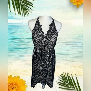 Boho Black Crochet Corset Like Dress w/ Lace Up Back at Neck, NWOT